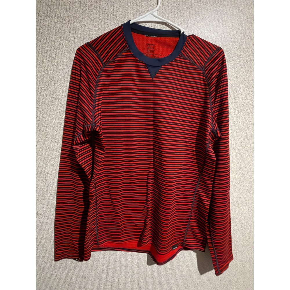 Patagonia Capilene Midweight Crew Base Layer Red Navy Stripe Mens M 44422 FA13